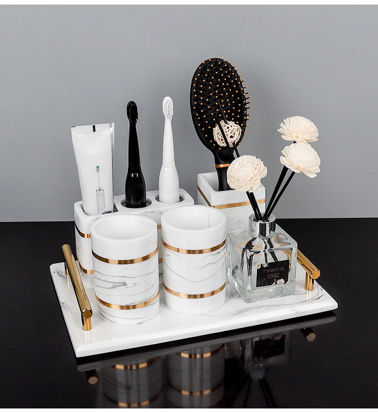 1pcs Resin Light Luxury Bathroom Wash Tray Hotel Bathroom Bathroom Wash Table Toothbrush Shelf Decoration  Toilet Accessories