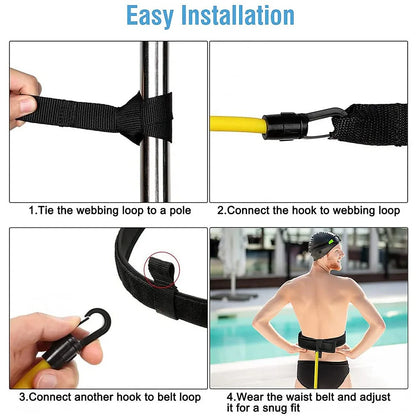 Swimming Belts Stationary Swim Trainer Swim in Place Resistance Bands Swimming Elastic Rope