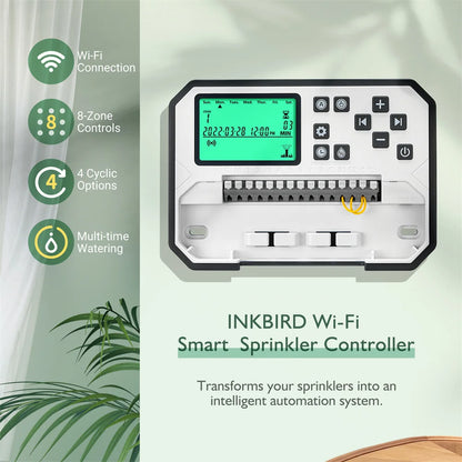 INKBIRD Smart Sprinkler Controller IIC-800-WiFi 8 Zones Indoor/Outdoor Irrigation Timer with App Monitoring Supports Manual Mode