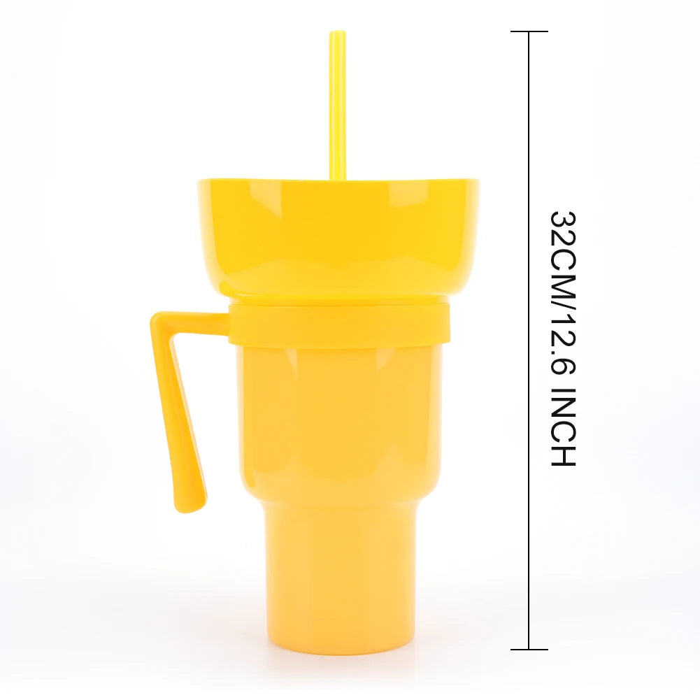 1000ml Snack Bowl Drink Cup with Straw 2 In 1 Stadium Tumbler Splash Proof Leakproof Popcorn Beverage Cup for Cinema Travel