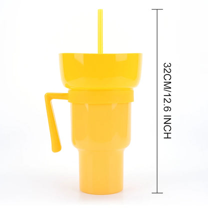 1000ml Snack Bowl Drink Cup with Straw 2 In 1 Stadium Tumbler Splash Proof Leakproof Popcorn Beverage Cup for Cinema Travel