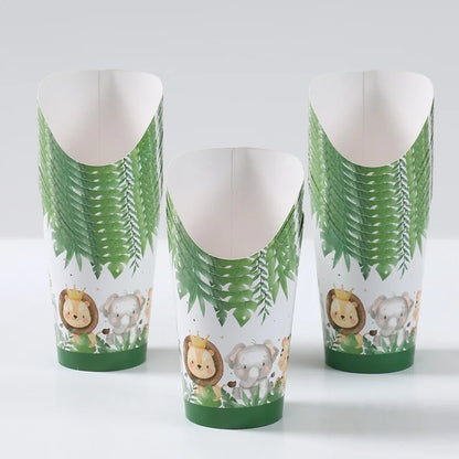 30PCS Jungle Animal Disposable Kraft Paper Slant Snack Cups Kraft Paper Slant Cups Snack Baking Cakes French Fries Containers