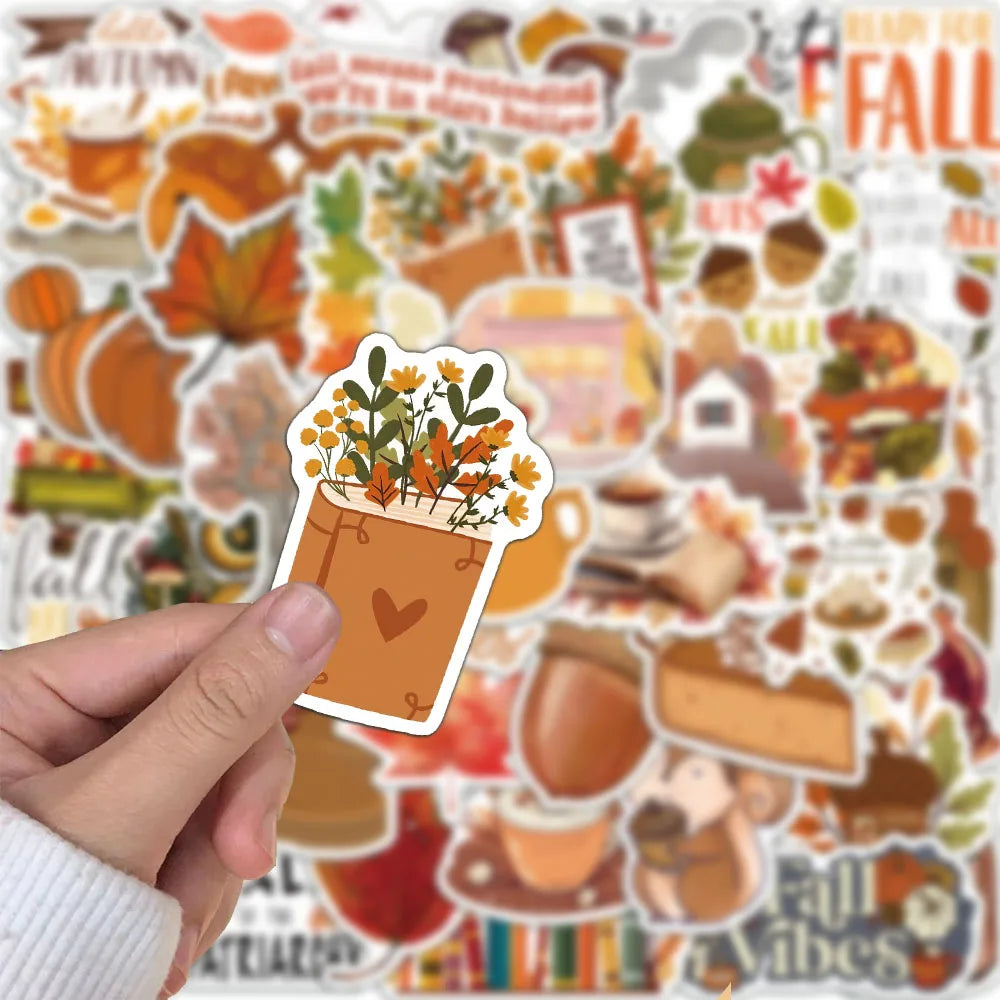 50PCS Creative Fall Illustration Stickers Laptop Handbooks Phone Cases iPad Cup Stickers