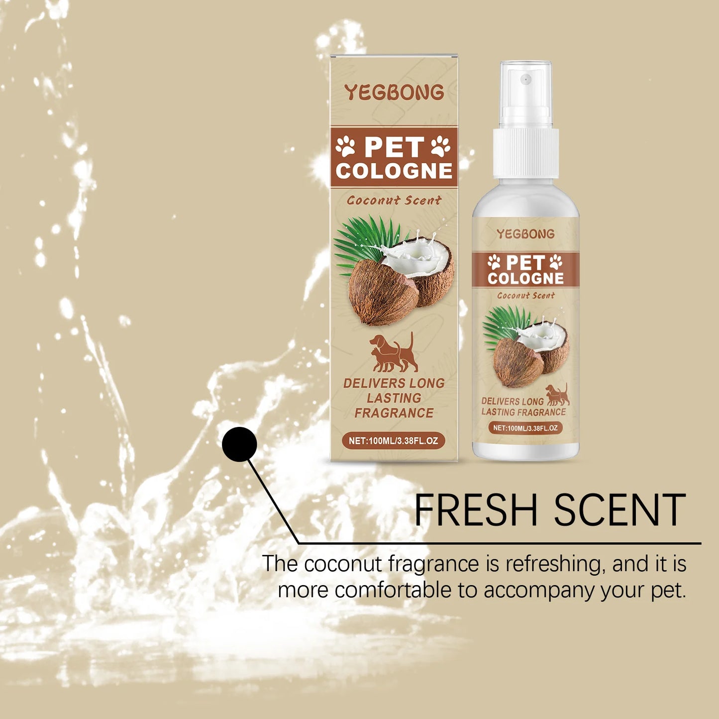 YEGBONG 100ml Coconut Scent Pet Odor Eliminator Spray Natural Formula Neutralize Urine Odors Freshen Indoor Air for Dogs Cats