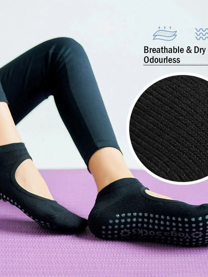 Yoga Socks Women Professional Pilates Socks Anti-Slip Breathable Backless Ankle Ladies Ballet Dance Sports Socks for Fitness Gym