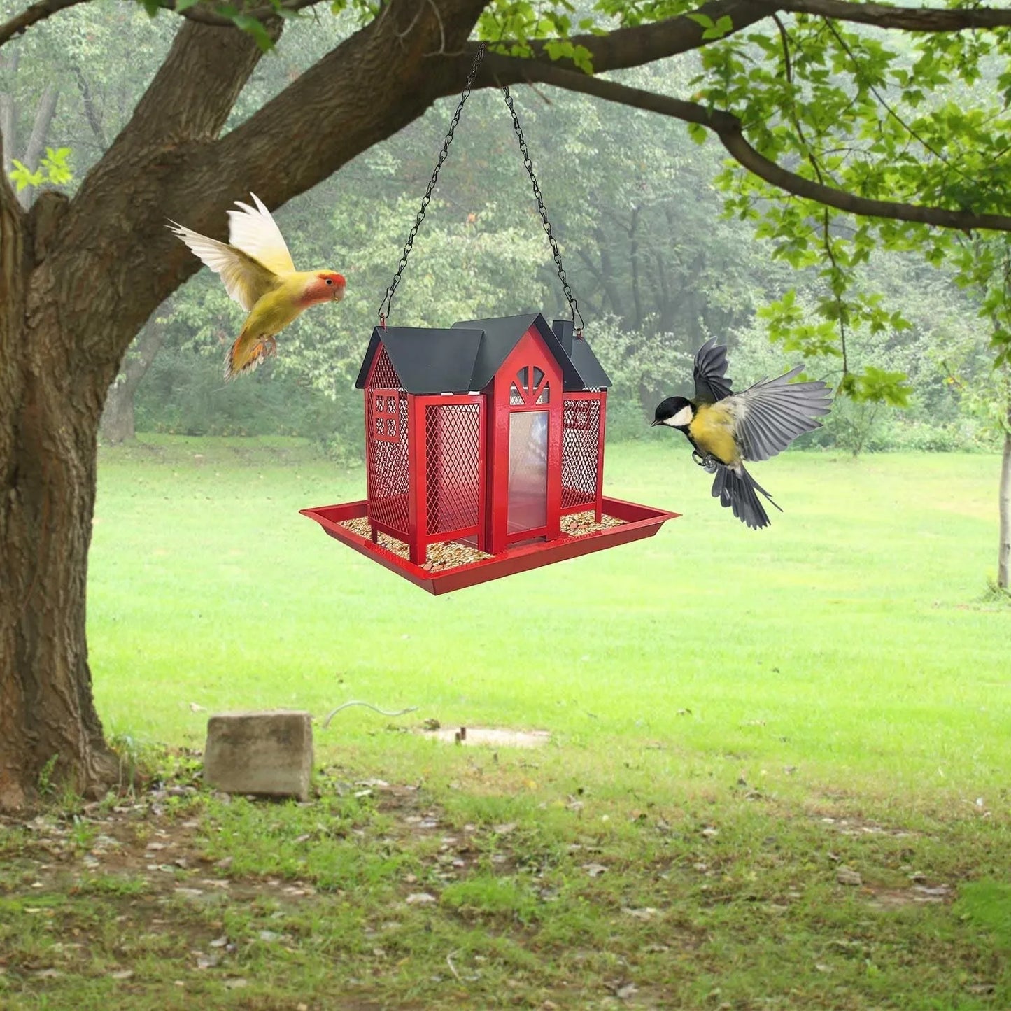 Bird Feeders For Outdoors Metal Bird Garden Feeders Rain/Wind-Proof Cottage Bird Feeder Large-Capacity Bird Food Feeder