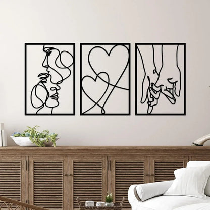 Metal Minimalist Line Wall Art - Valentine's Day Lover Kiss Hand Design, Aesthetic Modern Home Décor, Stylish Hanging Art