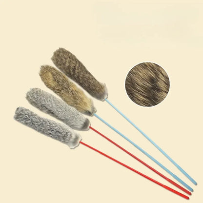 Cat Toys Interactive Cat Stick Faux Rabbit Fur Pompom Plush Pet Interactive Stick Cat Playing Training Toys Pet Supplies