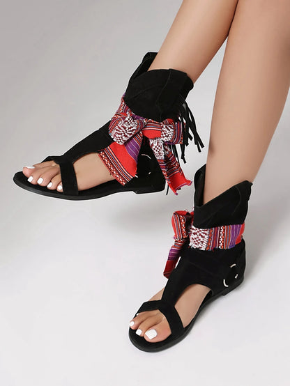 Sandalias De Mujer 2025 Summer Fashion Casual Beach Shoes Flat Women Sandals Bohemian Tassel Cool Boots Super Big Size 50 A05