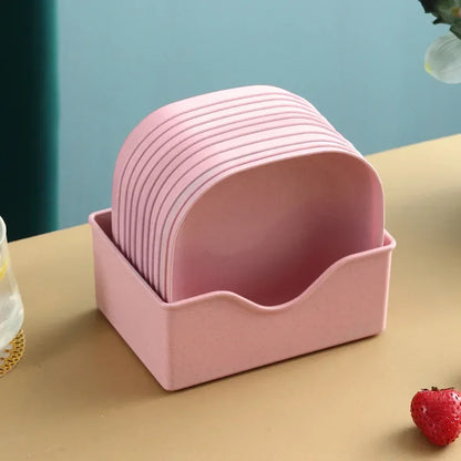 Reusable Food Serving Dishes with Rack, 10Pcs Square Wheat Straw Plates Salad Bowl