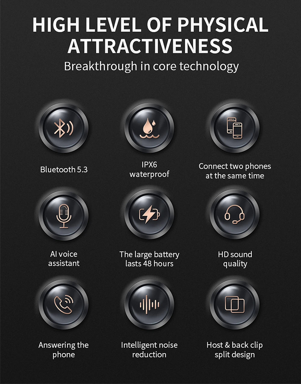 Bluetooth Motorcycle Helmet Headset 5.3 Wireless IPX6 Waterproof Noice Reduction Earphone 2000mah Long Standby Handsfree