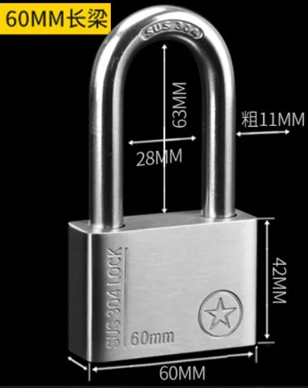 304 Stainless Steel Padlock Cabinet Outdoor Lock Head Furniture Lock Waterproof Rust-Proof Door Lock same key with 4 keys