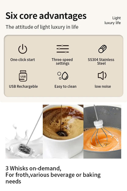 Wireless Milk Frother Electric Type-C Handheld Blender Stainless Steel Mini Coffee Maker Whisk Mixer For Coffee Cappuccino Cream