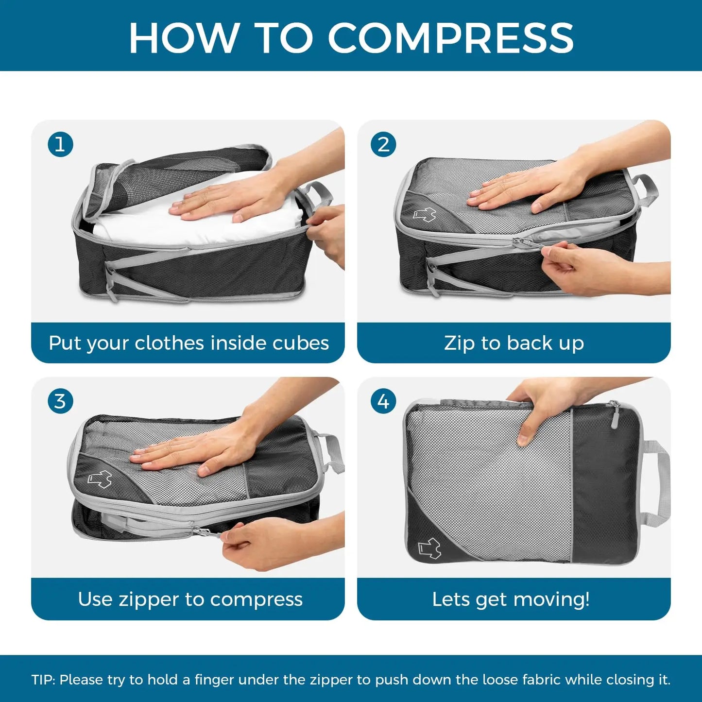 Compression Packing Cubes for Suitcases, Luggage Organizer Bags Set for Carry on, Travel Essentials 6 Set Clothes Bag Organizer