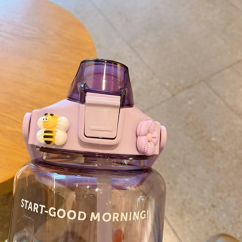 2 Liter Water Bottle with Straw Kids Girls Large Portable Bottles Sports Fitness Cup Summer Cold Water Motivational Water Bottle