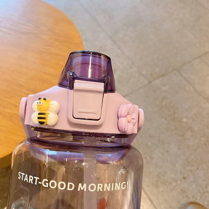 2 Liter Water Bottle with Straw Kids Girls Large Portable Bottles Sports Fitness Cup Summer Cold Water Motivational Water Bottle