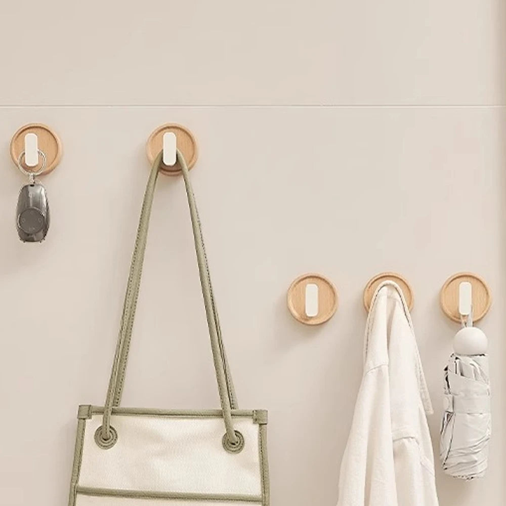 Self Adhesive Wall Hooks Walnut Hanging Hooks For Kitchen Bathroom Solid Hook Coat Storage Hook Home Towel Key Bag Decor Holder