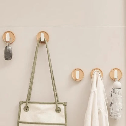 Self Adhesive Wall Hooks Walnut Hanging Hooks For Kitchen Bathroom Solid Hook Coat Storage Hook Home Towel Key Bag Decor Holder
