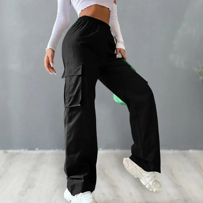 Women Cargo Pants Stylish Women's Cargo Pants Trendy Wide Leg Trousers with Elastic Waist Pockets Casual Korean for Spring