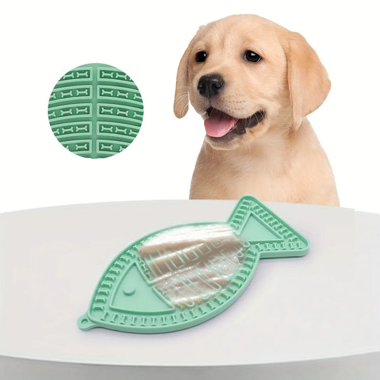 1pc Interactive Fish-Shaped Silicone Pet Lick Mat with Suction Cups Textured Slow Feeder for Dogs and Cats Durable Easy Clean