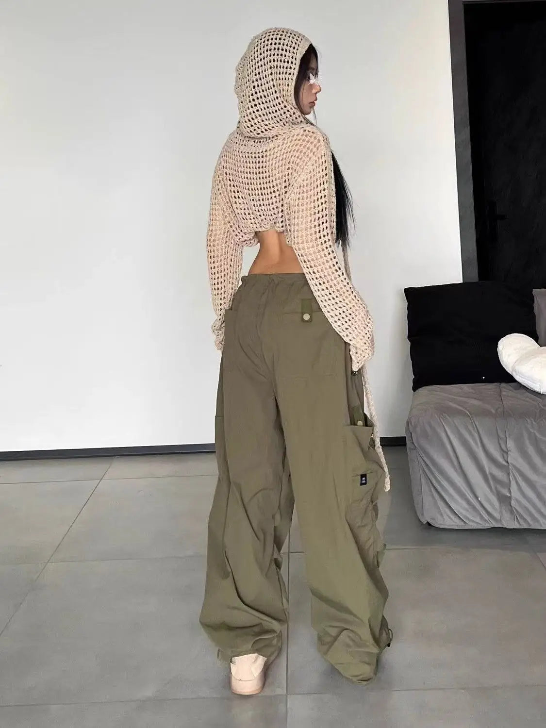 American Vintage Loose Cargo Pants Women Casual Street Personality Women's Cargo Pants Drawstring Design New Spring Trousers