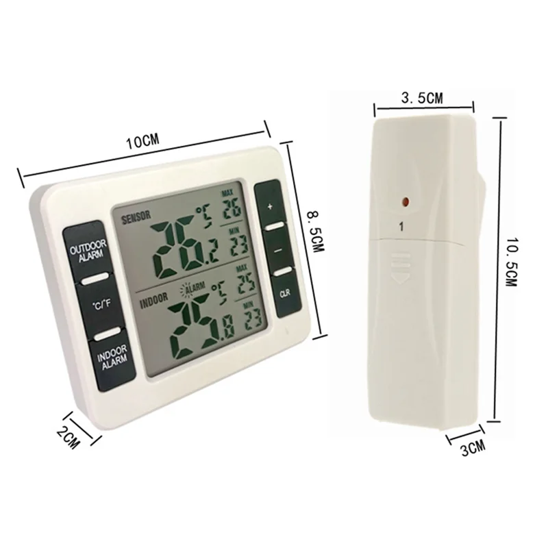 A25F-Wireless Refrigerator Thermometer Digital Freezer Thermometer Temperature Monitor with 2 Sensors for Indoor Outdoor