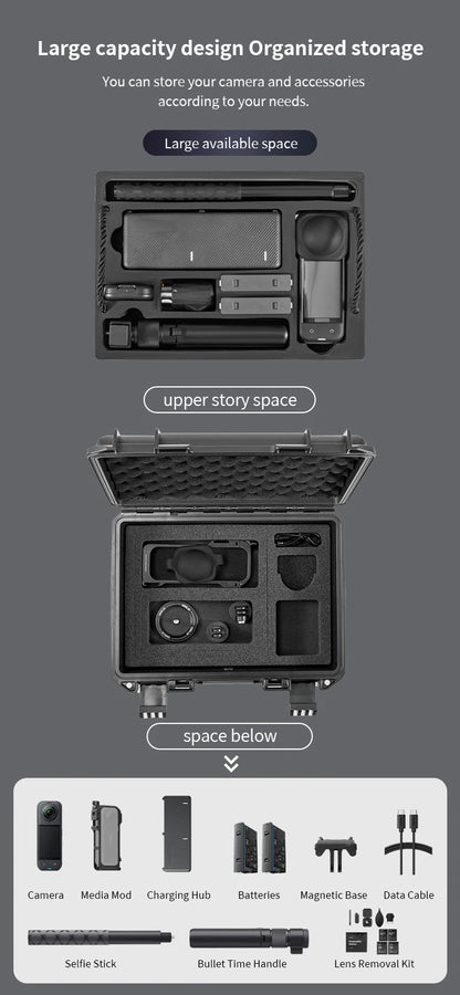 STARTRC Insta360 X5 Camera Accessories 2 Layers Hard Case Carrying Case Waterproof Portable Travel Box for Essentials Bundle