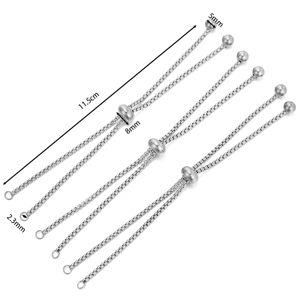 3pcs/lot Adjustable 304 Stainless Steel Bracelet Makings Slider Extender Box Chains with Ball Ends for DIY Jewelry Making