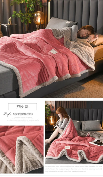 Milk Fleece Autumn Winter Warm Weighted Blankets for Beds European Thickened Beibei Velvet Throw Blanket Warmth Quilt Comforter