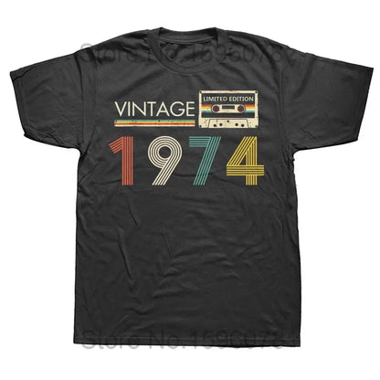 Vintage 1974 Limited Edition Cassette T Shirt Harajuku 50th 50 Years Old Birthday Party Retro Tshirt mens Clothes