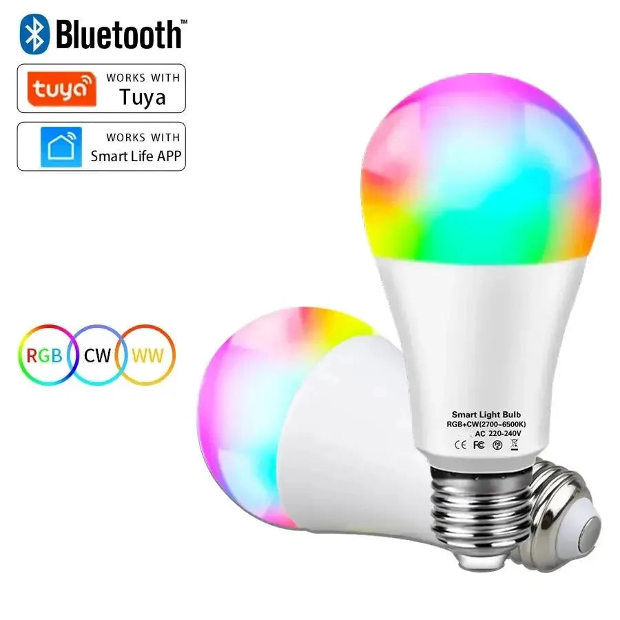 Tuya Smart LED Bulb E27 APP Control Dimmable Light Bluetooth RGB Lamp 220V Bedroom Decoration Party Lighting Smart Life
