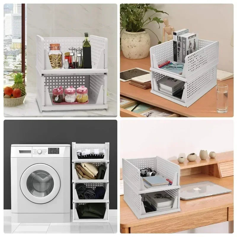Stackable Clothes Storage Drawer Folding Plastic Organizer High-capacity Layered Partition Clothes Basket Household Storage Box