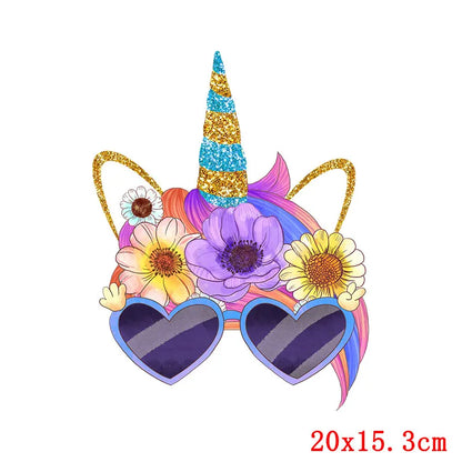 Rainbown Unicorn Heat Thermal Transfer For Clothes Cute Cartoon Iron-On Transfers Sticker On Babys Clothes DIY Aniaml Applique