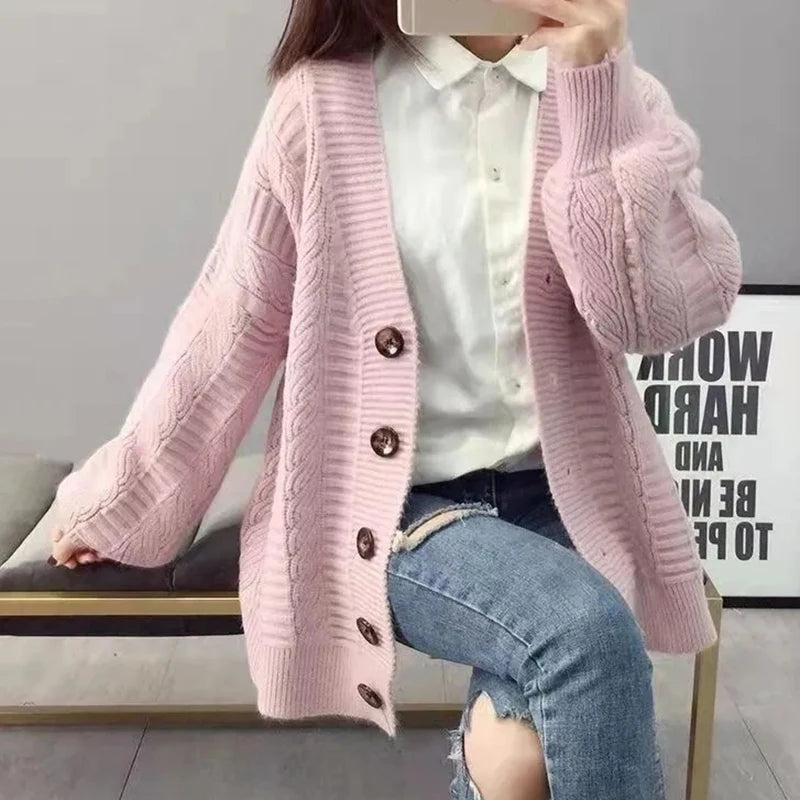 Oversized Knit Sweater Coat Women Autumn Winter Long Sleeve Twisted Sweaters Cardigan Woman Wild Solid Color Cardigans Ladies
