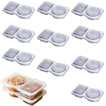 20pcs Plastic Double Compartment Condiment Containers with Lids, Reusable, Disposable 2-Compartment Snack Cups for To-Go Sauces