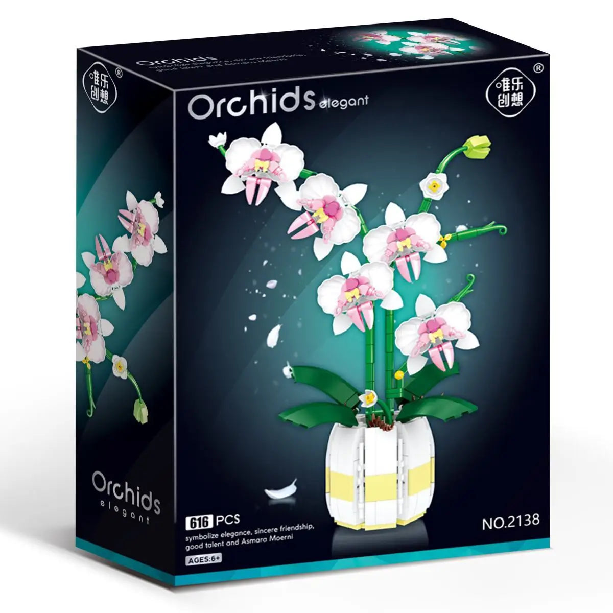 Orchid Building Blocks Flowers, Home Décor Accessory for Adults, Botanical Collection, Valentines Day Gift Idea (606 Pcs)