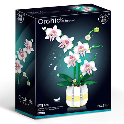 Orchid Building Blocks Flowers, Home Décor Accessory for Adults, Botanical Collection, Valentines Day Gift Idea (606 Pcs)