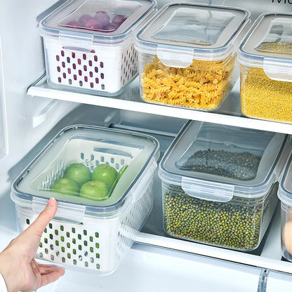 Refrigerator Storage Box Fresh Keeping Vegetable Fruit Plastic Sealed Boxes Drain Basket Fridge Kitchen Food Storage Container
