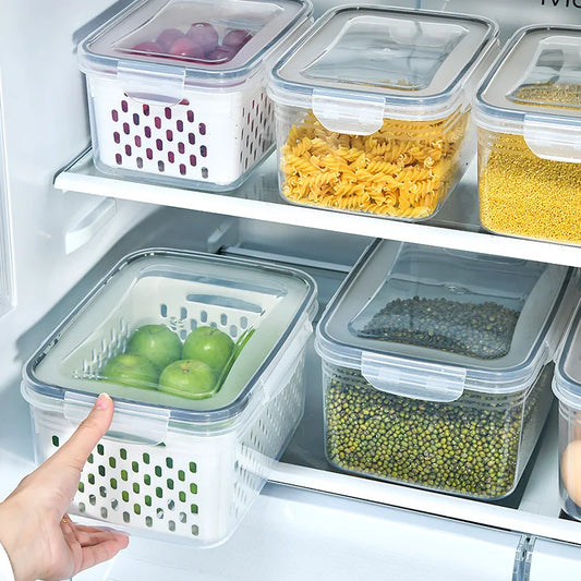 Refrigerator Storage Box Fresh Keeping Vegetable Fruit Plastic Sealed Boxes Drain Basket Fridge Kitchen Food Storage Container
