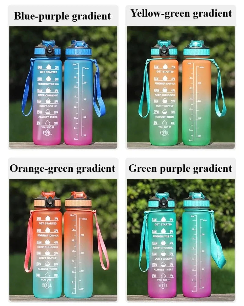 1L 1000ml Water Bottle Liter Stay Hydrated  Material Plastic Sport Bottle Reminder Times Sports Outdoor Fitness Office Running
