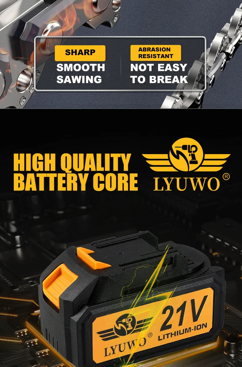 LYUWORechargeable Brushless Household Mini Electric Saw Handheld Saw Wood Cutting Saw Woodworking Saw Outdoor Electric Chain Saw