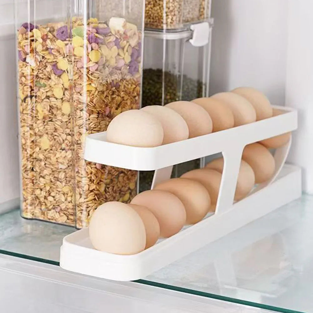 Refrigerator Side Door Egg Organizer, Rolling Egg Tray for Fridge, Keep Eggs Fresh, Space - Saving Egg Storage Solution
