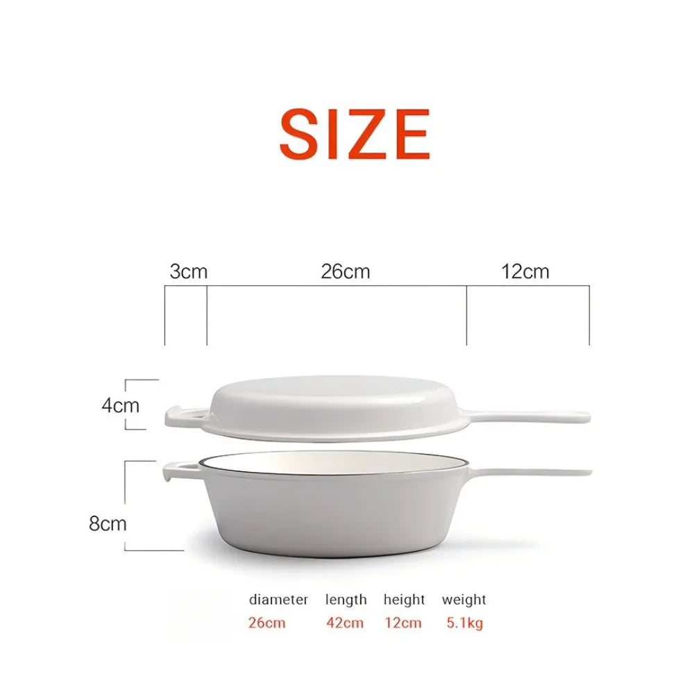 2 in 1 Enameled Cast Iron Pot with Lid 11 Inch Cast Iron Dutch Oven & Skillet Combo, Enameled Cast Iron Cookware with Lid