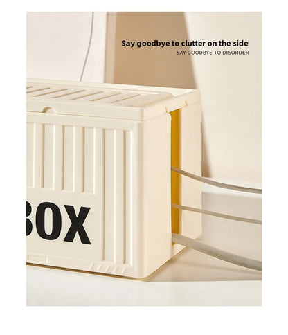 Cable Management Box - Multi-Function Power Strip Organizer with Side Cable Holes, Phone Stand & Storage Lid for Desk/Office