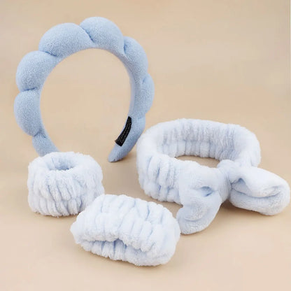 4pcs Skincare Accessories For Face Wash Skincare Hair Accessories，Sponge Spa Headbands & Wristband Set, For Washing Face Makeup