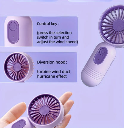 Mini portable fan, handheld small fan, USB charging, 3-speed handheld fan suitable for office, outdoor travel, and camping