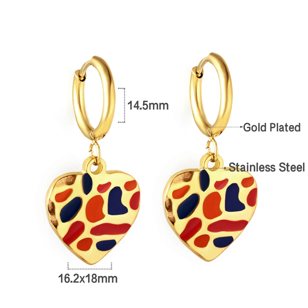 LUXUSTEEL Golden Heart style Women's Hoop Earrings Stainless Steel Female Earring Flower Star Drop Ear ring Jewelry Gifts