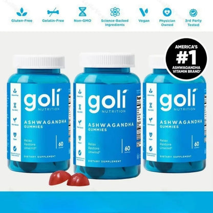 Goli Nutrition Ashwagandha Gummies in Mixed Berry Flavor! 60 Count Each - Support Wellness with Every Chew