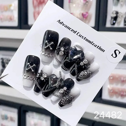 10Pcs Short Press On Nails y2k Star Rhinestone Design Handmade Press On nails Luxury With Design Full Cover Removable Fake Nails