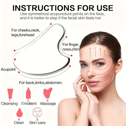 Facial Tool Gua Sha Board Beauty Skin Care Stainless Steel GuaSha Massage Tool Natural Universal Facial Silver Metal